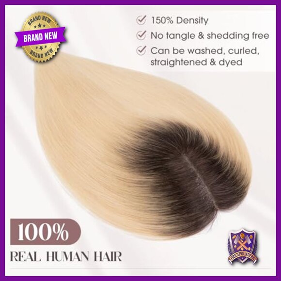 Human Hair Topper 10x12cm Lace Base Clip-In Hairpiece Hand-Tied Remy main image 5